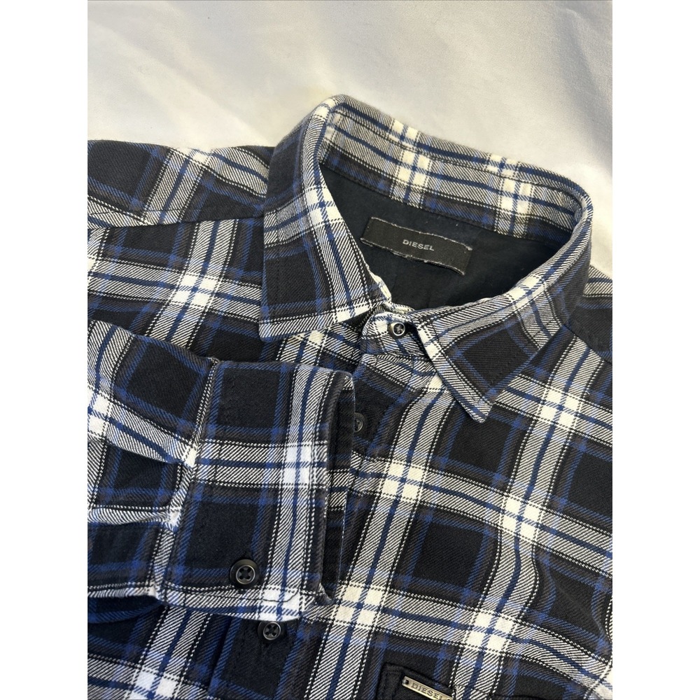 Diesel long Sleeve Button Up Shirt Blue Check Men's Medium Cotton‎ Blend